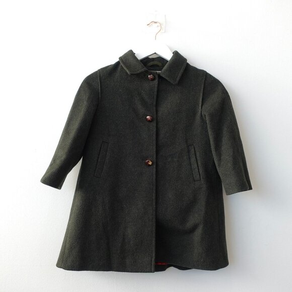 Wool Coat Girls 26 Wool Alpaca Italian Jacket 14 Dark Green Forest MERLET Italy - Picture 1 of 16